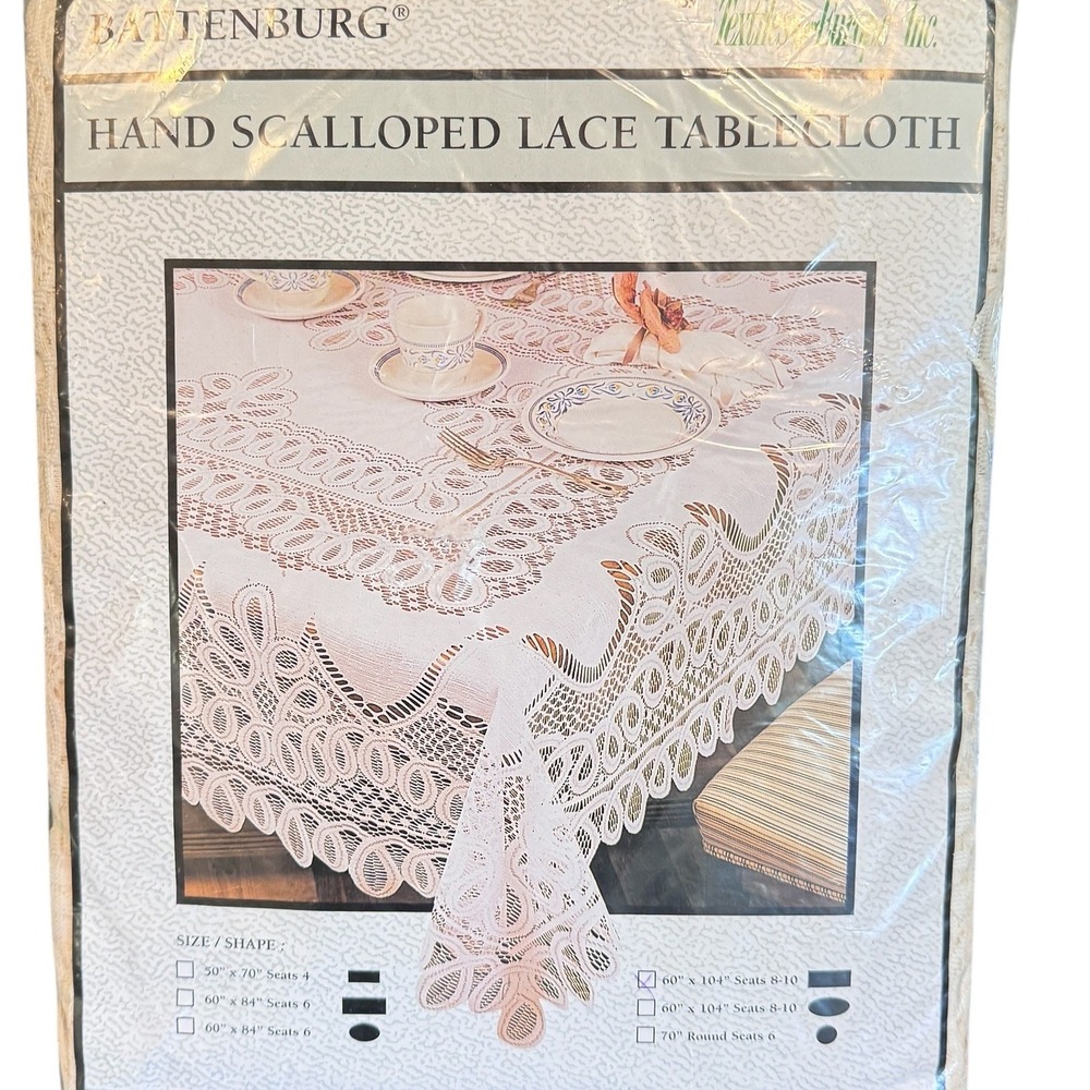Battenburg Textiles from Europe Hand Scalloped Lace Tablecloth 60x104 Rectangle
